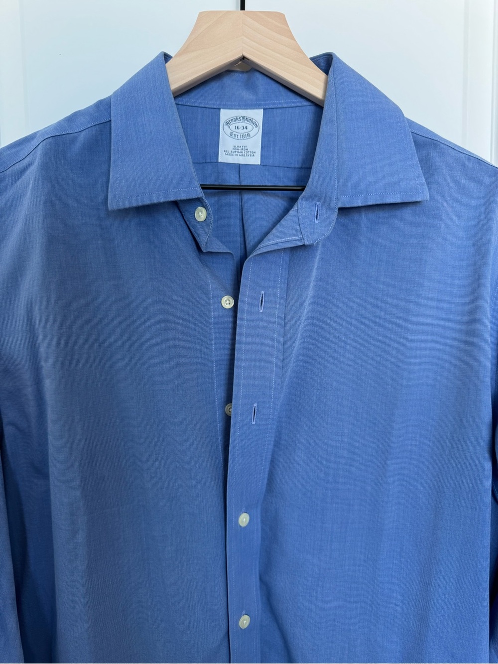 Brooks Brothers Mens 16-34 Slim Fit Blue Non-Iron Supima Shirt L